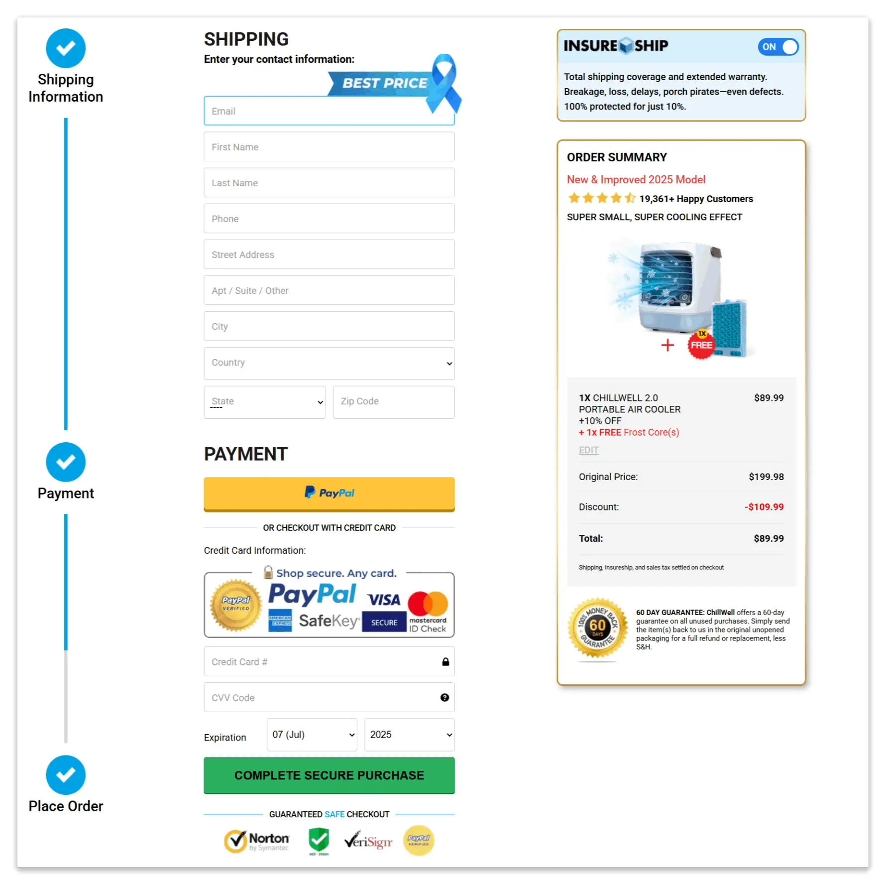 ChillWell Portable AC secure checkout page